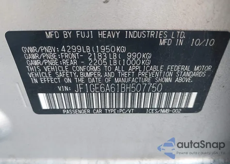 2011 Subaru Impreza 2.5I из США, поврежденный, VIN JF1GE6A61BH507750